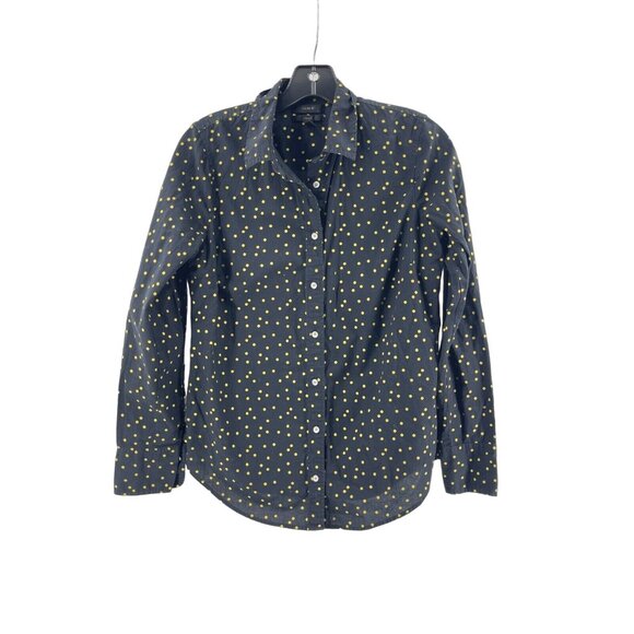 J Crew Women's Button Down Collar Shirt Black Yellow Polka Dot Sz 4  100% Cotton - Picture 2 of 12